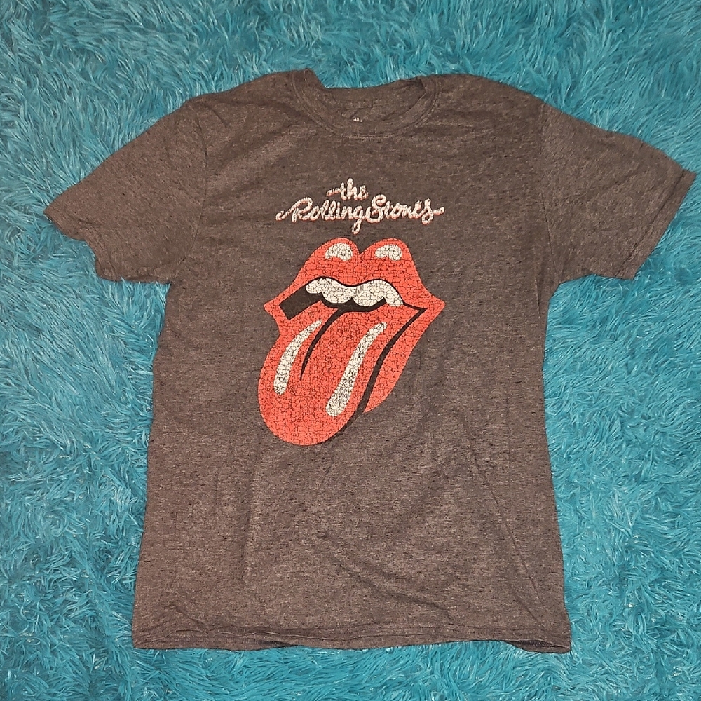 the Rolling Stones Dark Gray Tee with Red Tongue Graphic